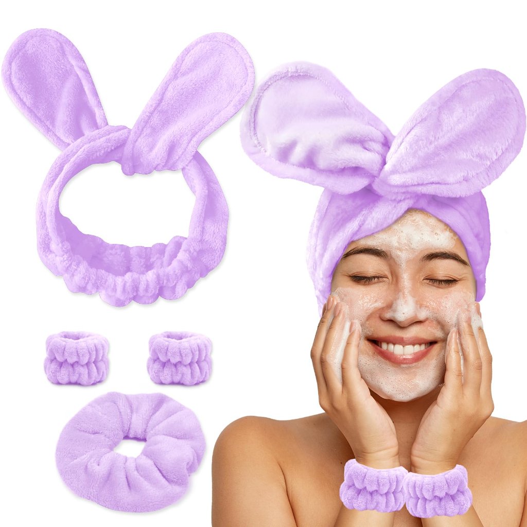 Face Wash Headband And Wristband Set Fashion Spa Headband, Coral Velvet Face Was